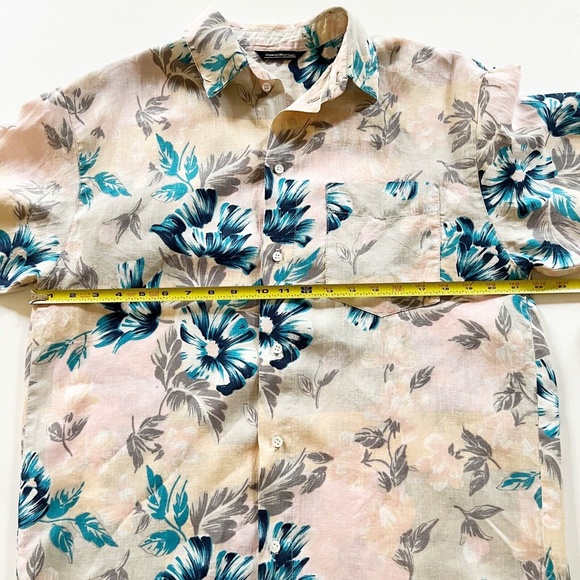 Vtg Guess Georges Marciano Hawaiian Floral L/S Shirt Ramie Peach Pink Teal Men L - Picture 9 of 12